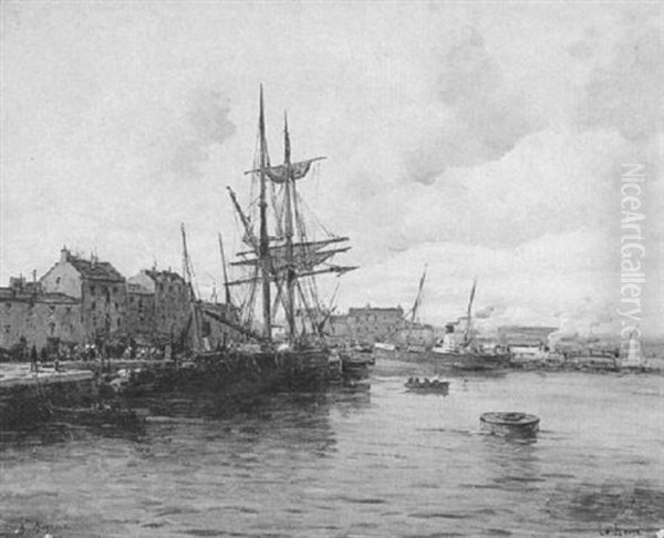 A Harbour Scene At Le Havre by Gustave Mascart