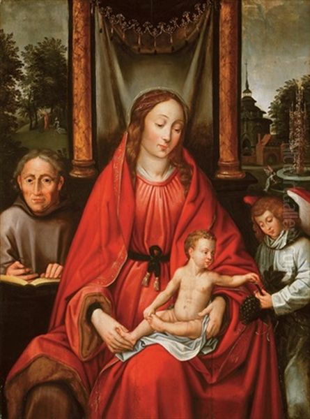 Vierge A L'enfant Avec Saint Francois Et Un Ange by Quentin Massys the Elder