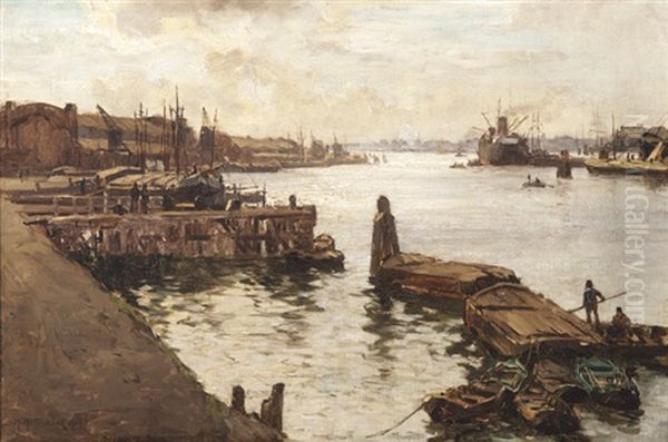 View Of The Rotterdam Harbour by Johan Hendrik van Mastenbroek