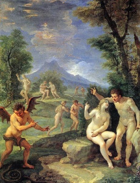 Scenes Of Adam And Eve In The Garden Of Eden by Paolo de Matteis