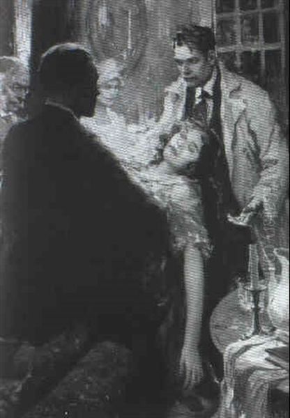 Story Illustration: Man Holding A Fainted Young Woman by Joseph A. Maturo