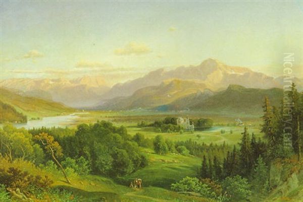 Schlos Anif Vom Monchsberg (richterhohe) Aus Gesehen by Josef Mayburger