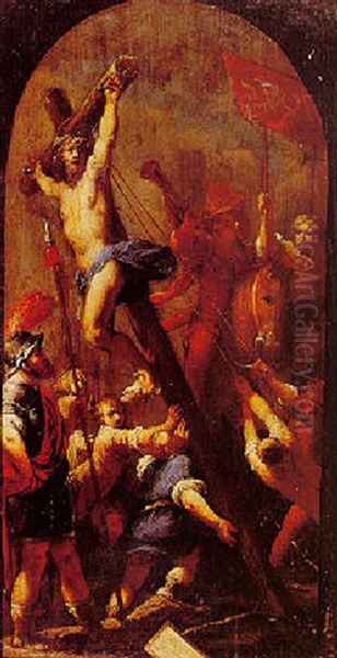 The Raising Of The Cross Oil Painting - Sebastiano Mazzoni