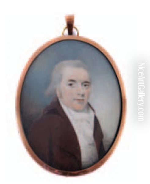 Portrait Of A Gentleman With Powdered Hair Wearing A Brown Coat, White Waistcoat And Cravat by Patrick John McMoreland