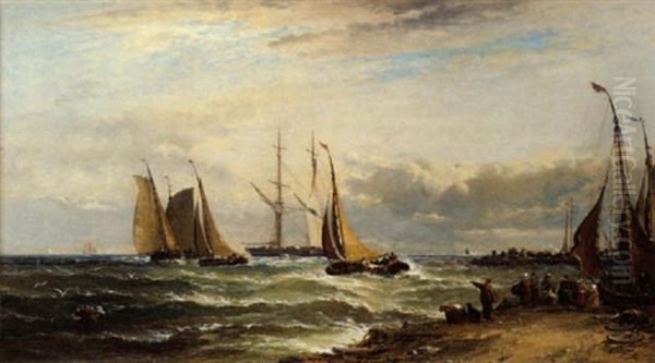 A Fair Wind, Dutch Fishing Boats Leaving Port by Arthur Joseph Meadows