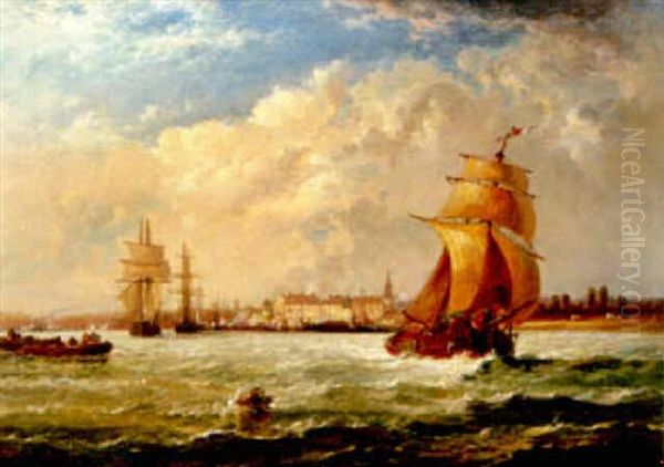 The Ferry Opposite Antwerp by Arthur Joseph Meadows