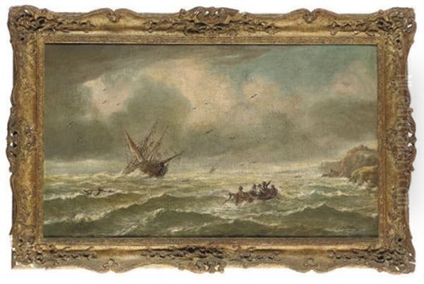 A Fishing Boat Off A Coastline by James E. Meadows