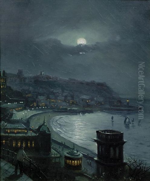 Scarborough By Moonlight; Fishing Boat On The Shore by Walter Linsley Meegan