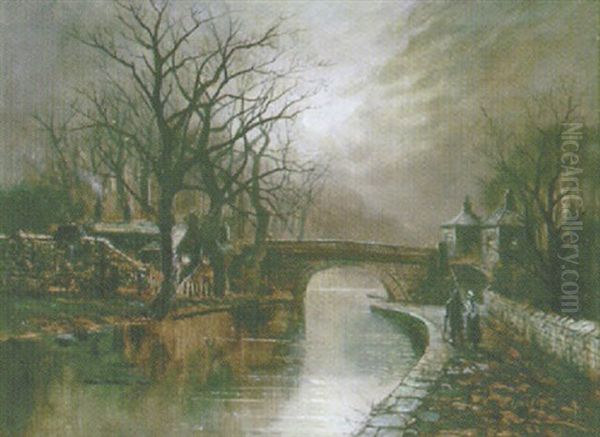 Figures By A Canal In A Moonlight by Walter Linsley Meegan