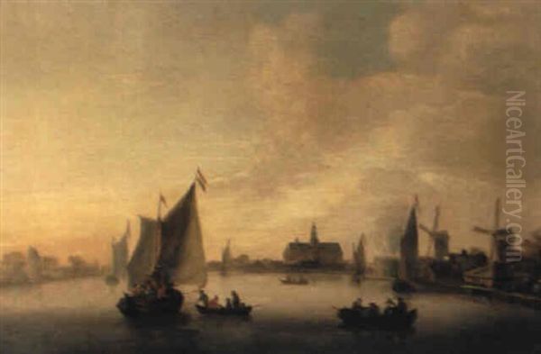 Shipping On A River With Windmills And A Church Beyond by Hendrick De Meijer