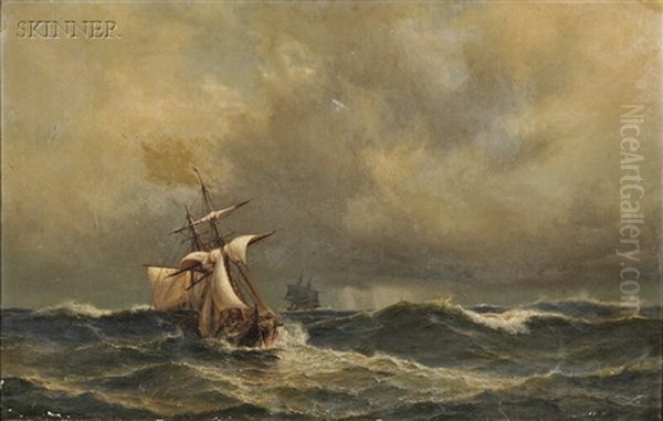 Sailing Ships In Heavy Seas by Daniel Hermann Anton Melbye