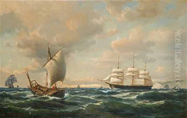 Tallships At England Shore by Daniel Hermann Anton Melbye