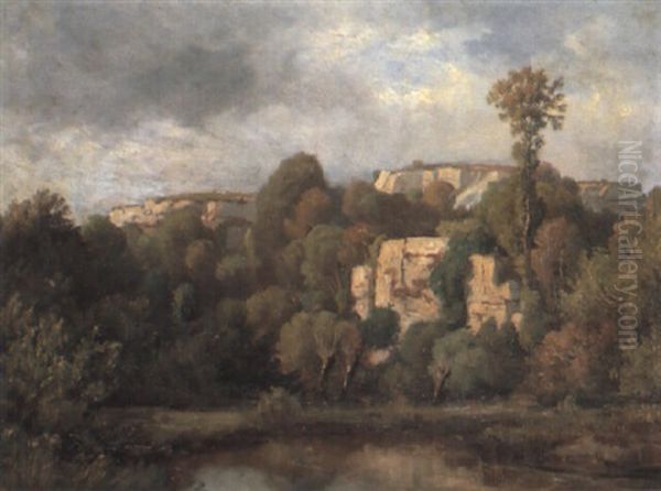 Baumlandschaft, Hinten Felswande by Barthelemy Menn