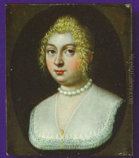 A Young Lady With Pearl Choker And Gold Stickpin At Her Corsage by Pietro Mera