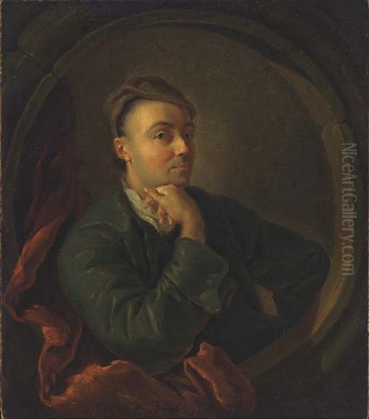 Portrait Of A Man (the Artist?) In A Feigned Oval Window by Philip Mercier