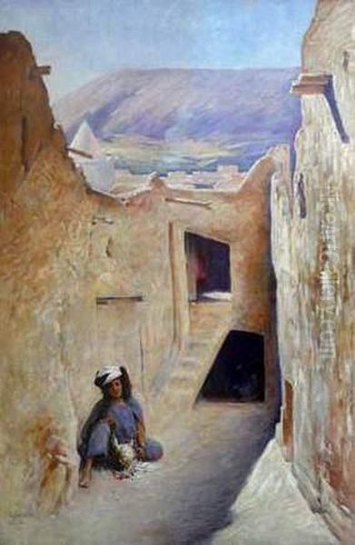 Jeune Fille Dans Une Ruelle A Bou Saada by Eugene Bertrand