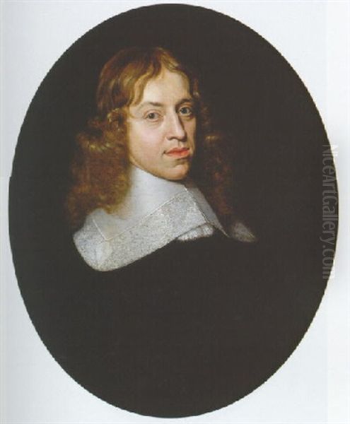 Portrait Of A Gentleman, Wearing Black Costume With Lace Collar by Jacob Frans van der Merck