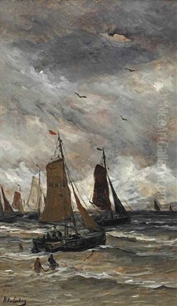 Bomschuiten In The Breakers, Scheveningen by Hendrik Willem Mesdag