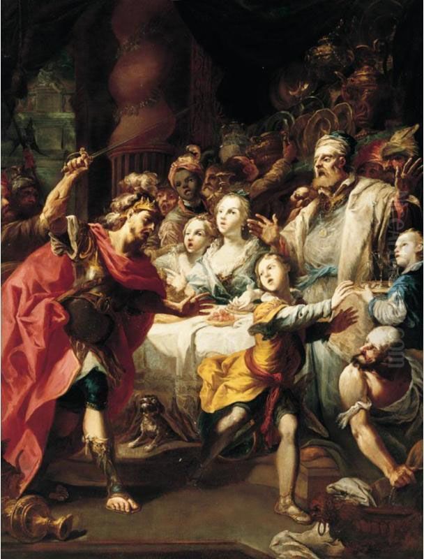 A Biblical Scene With Aservant Being Driven Away By A King, Figures Restraining Him Oil Painting - Nicolas Bertuzzi L'Anconitano