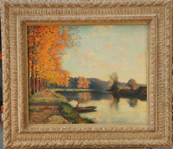 Barque Sur L'etang En Automne by Jules Alexis Meunier