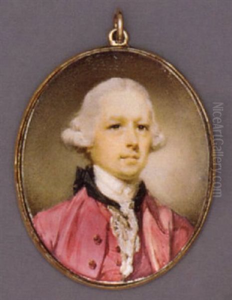 A Gentleman In Raspberry-pink Coat And Waistcoat, White Shirt And Lace Cravat, Powdered Wig En Queue by Jeremiah Meyer