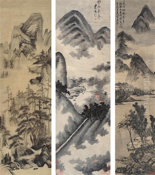 Landscape (set Of 3, Various Sizes) by  Mi Youren