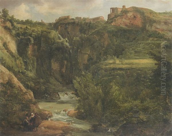 Paysans Romains Au Pied De La Cascade De Tivoli by Achille Etna Michallon