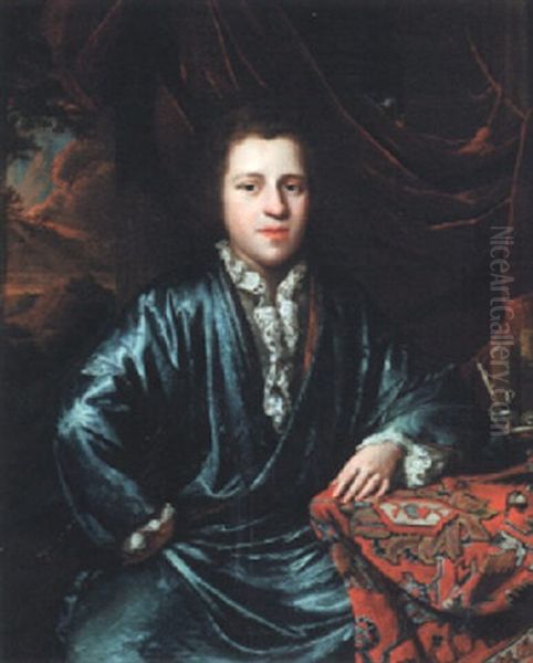 Portrait Of A Gentleman In A Ble Silk Dressing Gown by Frans van Mieris the Younger