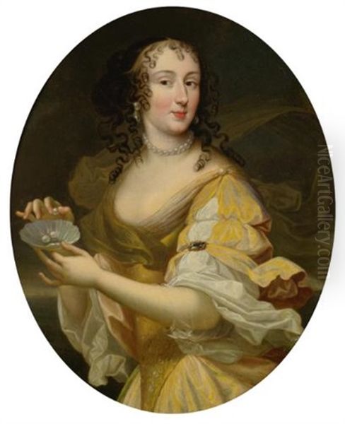 Portrait Of A Lady In Allegorical Guise, Holding A Dish Of Pearls by Pierre Mignard the Elder