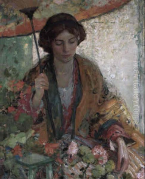 Woman With Parasol by Richard Edward Miller