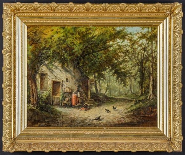 Wooded Landscape With Cottage by Jean-Francois Millet