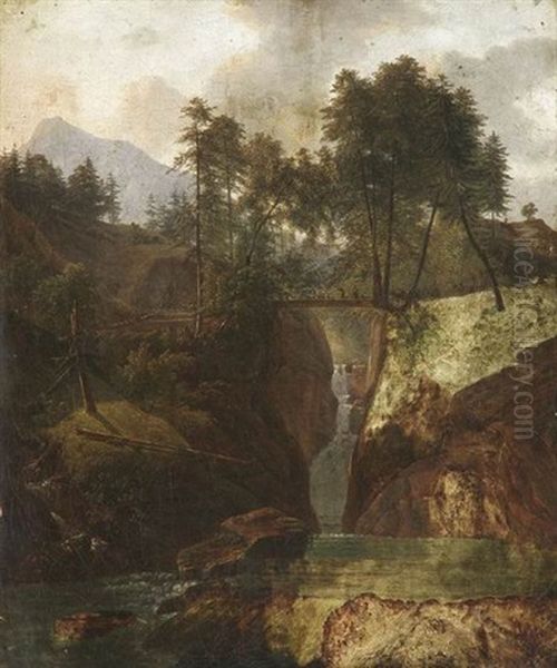 Gebirgsbach In Den Pyrennaen by Alexandre Louis Robert Millin Du Perreux