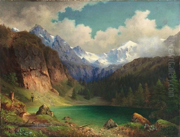 Gebirgssee Im Sonnigen Licht Vor Prachtvoller Schneebedeckter Kulisse by Karl Millner