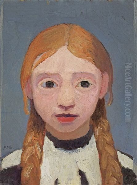 Kopf Eines Blonden Madchens Mit Zopfen by Paula Modersohn-Becker