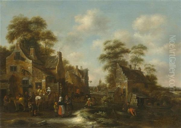 Village With Figures Before An Inn by Nicolaes Molenaer