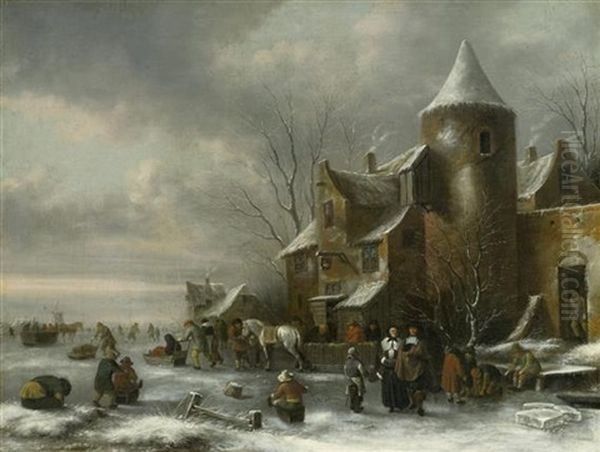 Winterlandschaft Mit Einem Vornehmen Paar by Nicolaes Molenaer