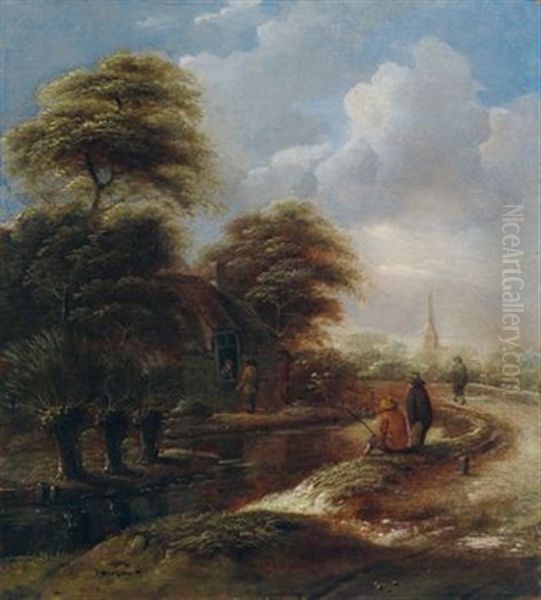 Eine Bewaldete Flusslandschaft, Im Hintergrund Eine Stadt by Nicolaes Molenaer