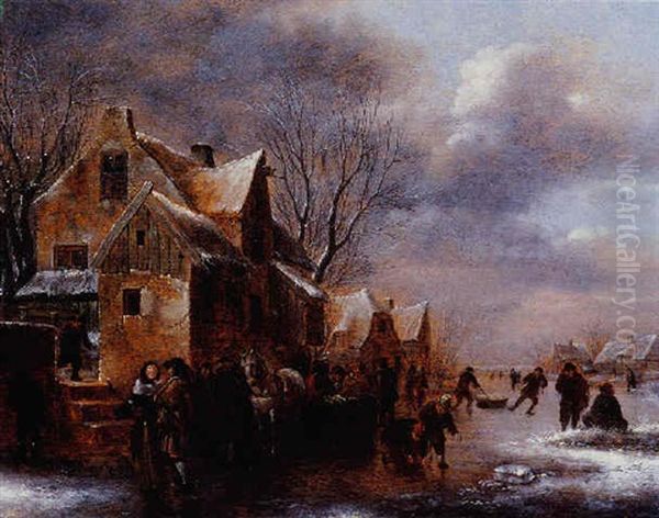 Paysage D'hiver Avec Patineurs by Nicolaes Molenaer