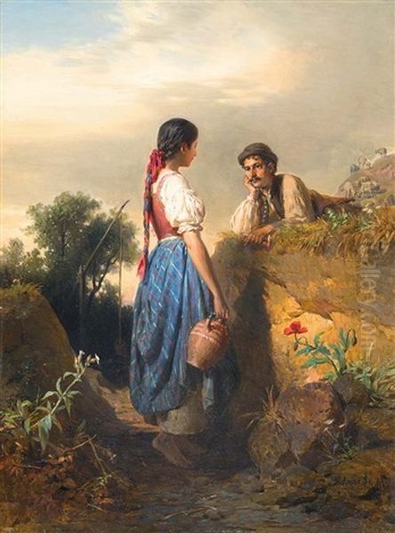 Girl Going To The Well (idyll) by Jozsef Molnar