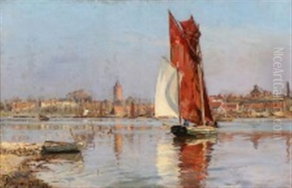 View Over The North Harbour In Vordinborg, Denmark by Christian Ferdinand Andreas Molsted