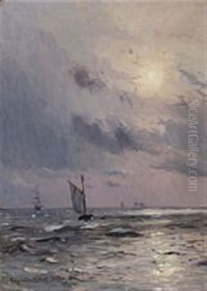 Sailing Ships At The Open Sea by Christian Ferdinand Andreas Molsted