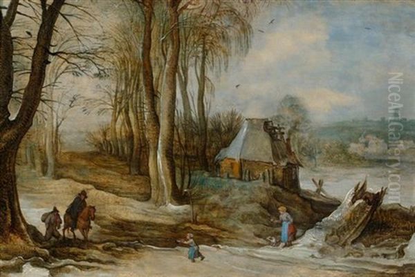 Winterlandschaft Mit Reiter Und Bauersleuten by Joos de Momper the Younger