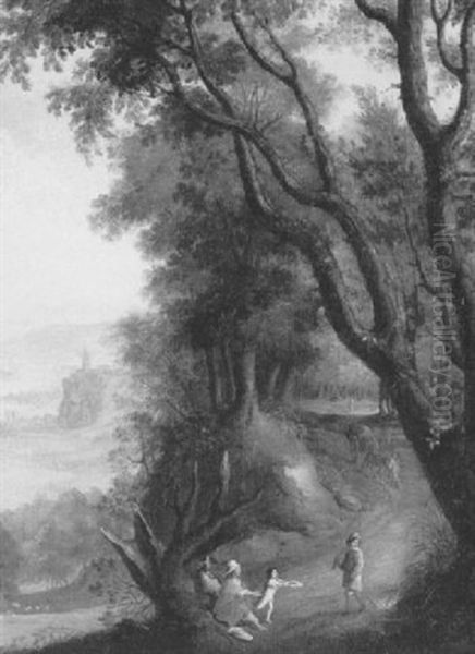 Landscape With Beggars Along A Wooded Country Road by Joos de Momper the Younger