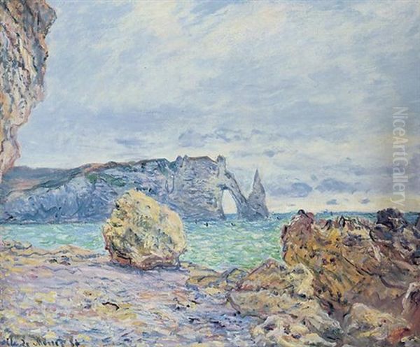 Etretat. La Plage Et La Falaise D'aval by Claude Monet