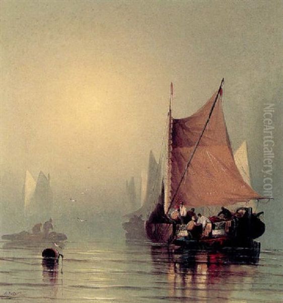 Fishing Boats Off The English Coast by Alfred Montague