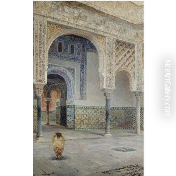 A Moorish Courtyard, Seville by Jose Montenegro Cappell