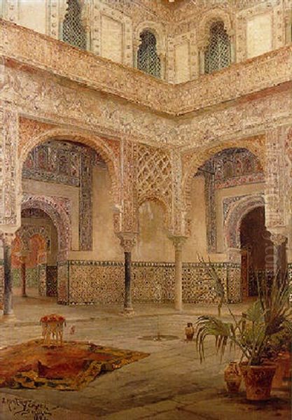 A Moorish Courtyard, Seville by Jose Montenegro Cappell