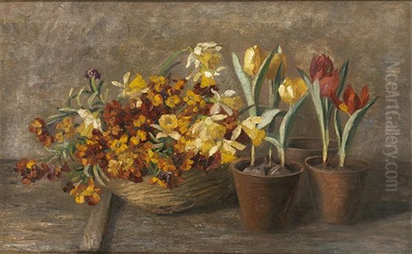 Stilleben Mit Tulpen, Osterglocken Und Goldlack by Francois Richard De Montholon