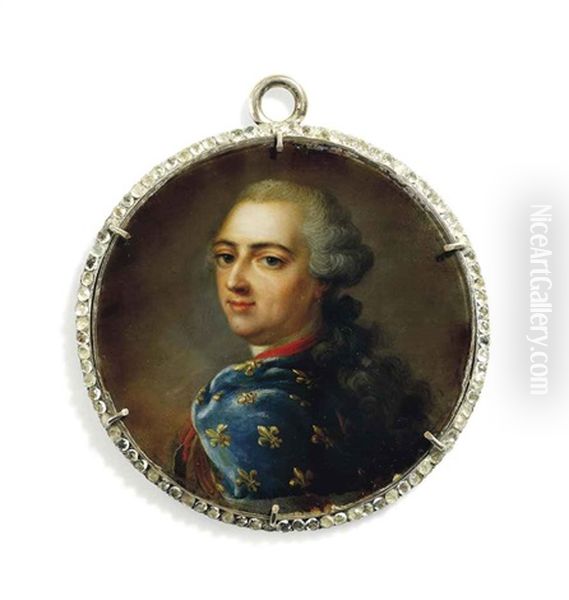 Louis Xv (1710-1774), King Of France, In Gilt-edged Armour, Wearing A Blue Cloak Decorated With Gold Fleur-de-lys by Armand Vincent de Montpetit