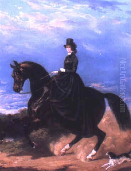 The Elegant Lady Riding A Horse Oil Painting - Henri d'Ainecy Montpezat